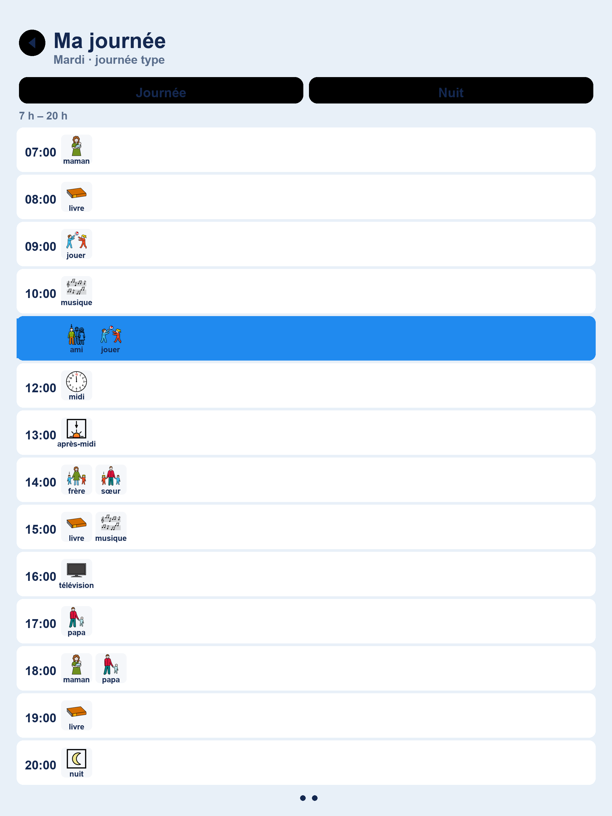Planning horaire PicPaul : Ma journée